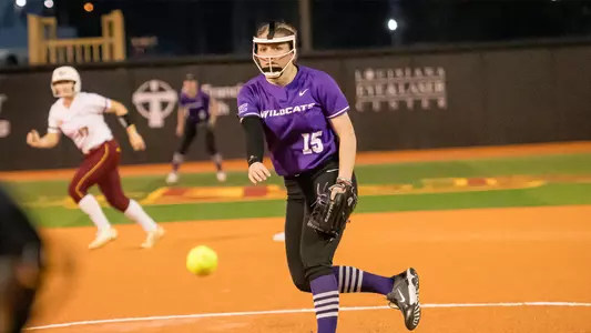 Riley White throws a pitch at ULM