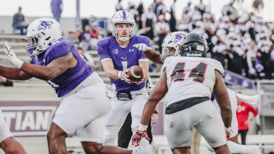 Maverick McIvor surveys the defense before handing the ball off vs Southern Utah on November 2, 2024