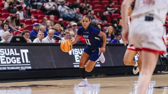 Mia Rivers dribbles against Texas Tech during a game in November 2024