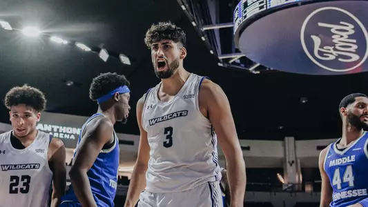 Leonardo Bettiol yells after a play against Middle Tennessee