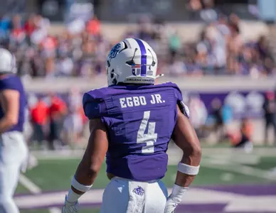 Anthony Egbo, Jr. during a football game in the 2023 season.