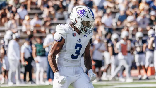 Dorian Plumley celebrating during ACU's win at Northern Colorado