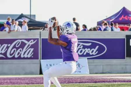 Jeshari Houston warms up before ACU's game against Idaho on September 21, 2024