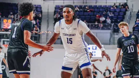 Bradyn Hubbard plays defense versus Stephen F. Austin on December 31, 2024