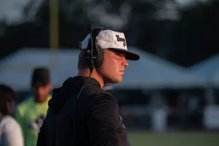 Riggs McDonald on the sideline at UIW on Sept. 27, 2025