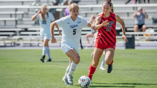 Hannah Martin dribbles past a Southern Utah defender on October 5, 2025