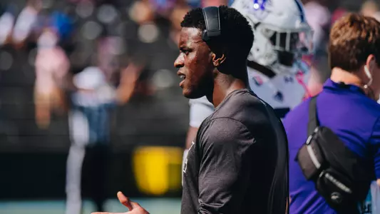 D.J. Williams coaches on the sideline at West Georgia on October 11, 2025