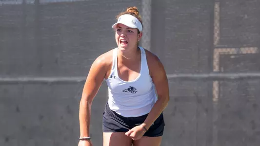 Masha Vrsalovic celebrates a point in a 2025 match versus Wichita State
