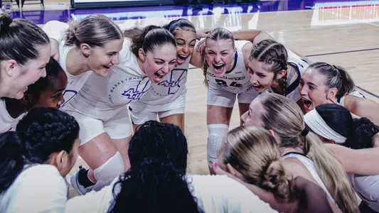 ACU women's basketball huddles before a 76-48 exhibition win over Houston Christian at Moody Coliseum on Oct. 24.