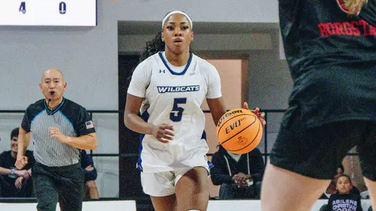 Breanna Davis dribbles the ball in ACU's 69-56 win over UIW at Moody Coliseum on Nov. 7, 2025.