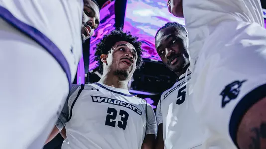 Joseph Venzant and Cbo Newton huddle up together before playing Omaha on November 6, 2025