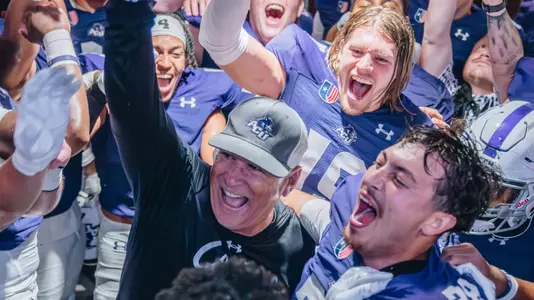 Keith Patterson celebrates in the locker room after the win over Tarleton State on November 1, 2025