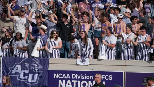 The Wildcat Wranglers and ACU's student section cheer on the football team against Tarleton State on November 1, 2025