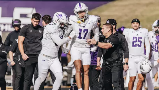 Vilay Nakkoun celebrates a kickoff return at Stephen F. Austin on December 8, 2025