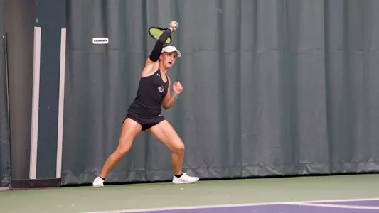 Maria Cascos makes a swing in ACU women's tennis' matchup with New Mexico State at the Teague Center on Jan. 26, 2025.