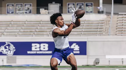 Sam Hicks catches a pass at ACU's Pro Day workout on March 17, 2025