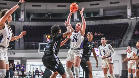 Emma Troxell takes a shot in ACU women's basketball's game against UT Arlington at Moody Coliseum on March 1, 2025.