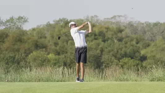 Jack Hollingsed takes a swing at the Trinity Forest Invitational at Trinity Forest Golf Club on Oct. 7, 2024.