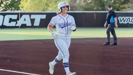 Miranda Lista trots home in ACU softball's matchup versus Texas Tech at Poly Wells Field on April 2, 2025.