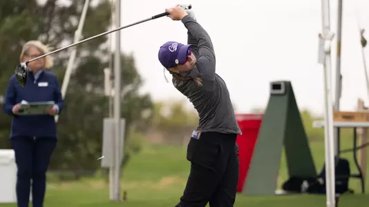 Ryann Honea takes a swing at the NCAA Lubbock Regional at The Rawls Course on May 5, 2025.