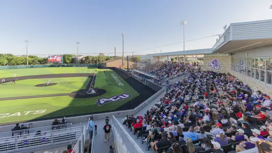 A large crowd at the renovated Bullock Brothers Ballpark watches ACU baseball play Texas Tech in 2025