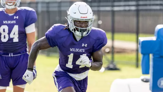 Raydrian Baltrip runs a drill during practice on August 15, 2025