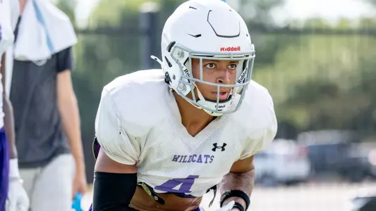 Tyson Williams gets ready to run a drill during a practice in August 2025