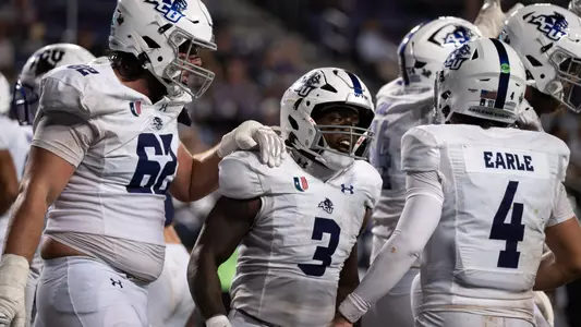 Rovaughn Banks celebrates a rushing touchdown with teammates at TCU on Sept. 13, 2025