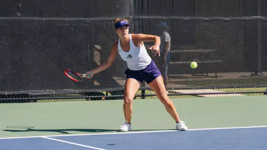 Masha Vrsalovic hits a ball at the ACU Invite