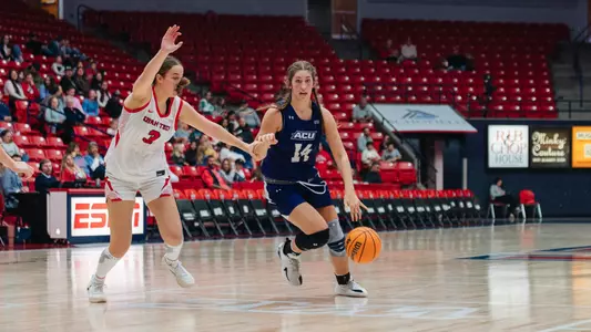 Meredith Mayes dribbles the ball in ACU's 81-51 win versus Utah Tech in St. George, Utah on Jan. 1, 2026.