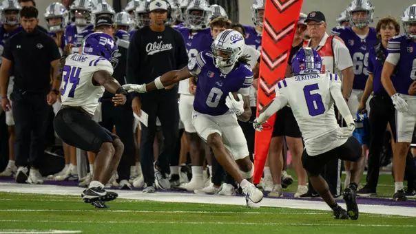 Jayden York slips by defenders against Central Arkansas on October 10, 2026