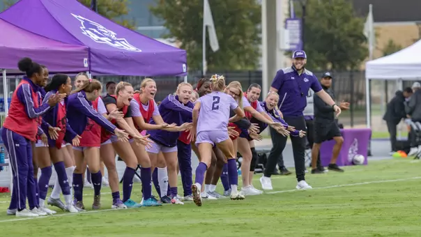 Addison Briscoe celebrates with the bench after a goal against Central Arkansas on Oct. 4, 2026.