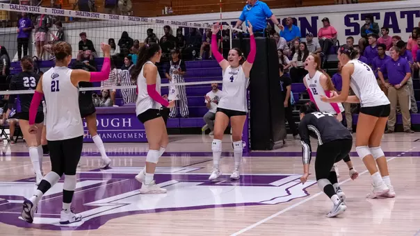 Rachel Koss celebrates a point in ACU's matchup versus Tarleton State in Stephenville, Texas on Oct. 10, 2026.