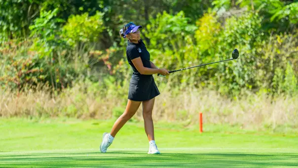 Alana Kutt admires a shot at the Abilene Christian Intercollegiate at Halbert National on Oct. 20, 2026.