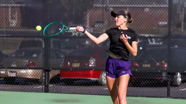 Anna Krljic hits a ball during the 2026 UAC Fall Invitational in Clarksville, Tenn. on Oct. 23, 2026
