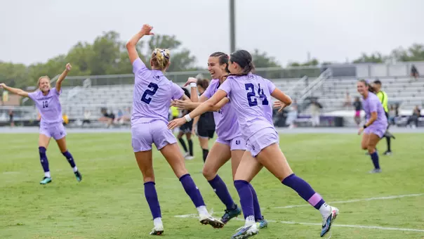Addison Briscoe and teammates celebrate after a goal against Central Arkansas on Oct. 4, 2026.
