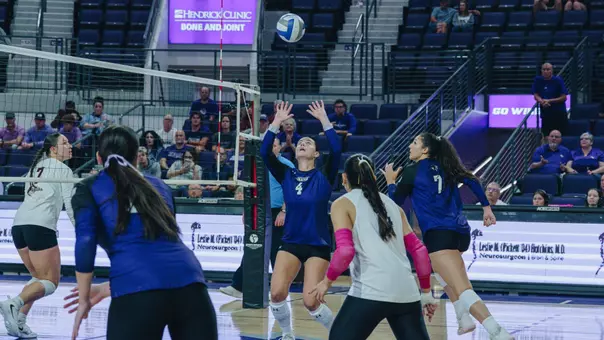 Rachel Koss sets a pass in ACU's 3-1 win over Little Rock at Moody Coliseum on Oct. 3, 2026.