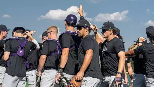 ACU baseball huddles during a practice in Fall 2025.