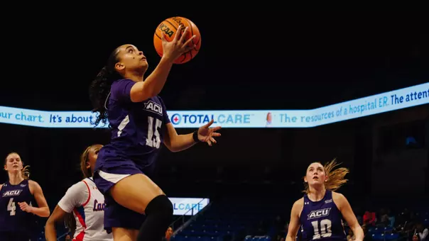Jazmyn Stone attempts a layup in ACU's 72-63 win over UT Arlington in Arlington, Texas on Feb. 12, 2026.