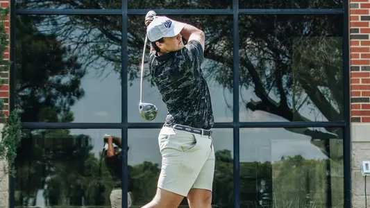 Preston Cooper takes a swing at an ACU men's golf practice on Sept. 11, 2025.