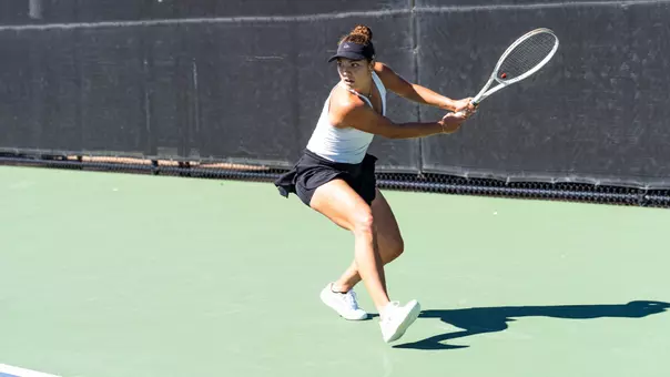 Masha Vrsalovic prepares to hit a ball versus Texas State on February 15, 2026