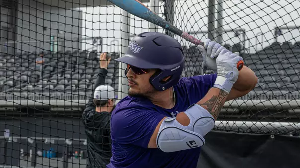 Diego Cardenas takes batting practice ahead of ACU's matchup versus St. Thomas at Crutcher Scott Field at Bullock Brothers Ballpark on Feb. 13, 2026.