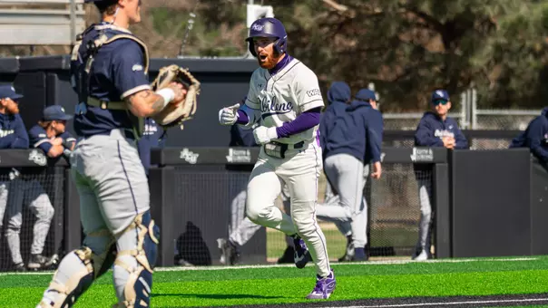 Zandt Payne celebrates a home run in ACU's 12-3 win over Oral Roberts at Crutcher Scott Field at Bullock Brothers Ballpark on Feb. 21, 2026.