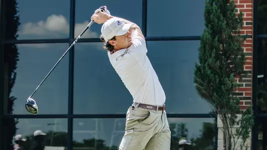 Thomas Buisson takes a swing at an ACU men's golf practice in Abilene, Texas on Sept. 11, 2025.