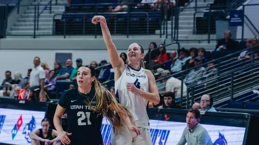 Erin Woodson shoots a three-pointer in ACU's 76-66 win over Utah Tech at Moody Coliseum on Feb. 26, 2026.