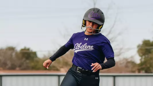An ACU player rounds third base during a practice on January 13, 2026