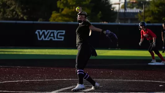 ACU softball player throws a pitch during a fall game on October 15, 2025