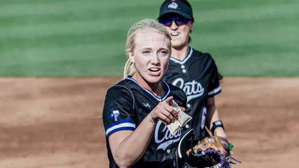 Leah Meyer runs off the field and celebrates with teammates during a game against Syracuse at the Bevo Classic on February 13, 2026