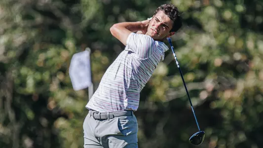 Grégoire Hoyeau takes a swing at an ACU men's golf practice in Abilene, Texas on Sept. 11, 2025.