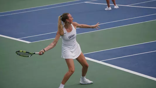 Alice Klinteby returns the ball to her opponent in a match on February 13, 2026 against Incarnate Word.